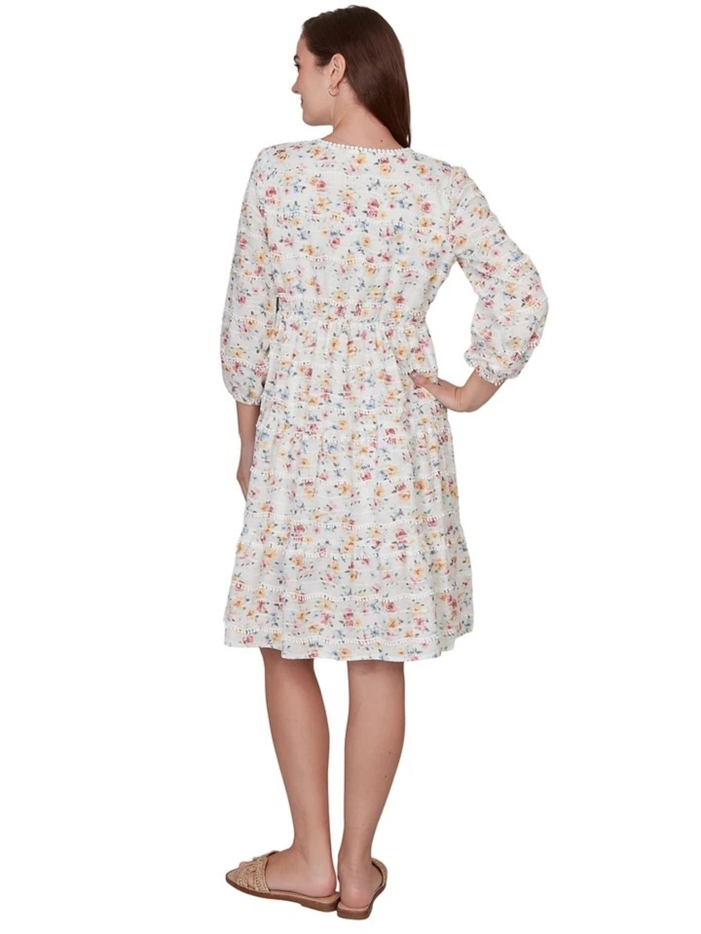 Ruby Rd. Floral Boho Tiered V'neck Mini Peasant Dress - Picture 4 of 9